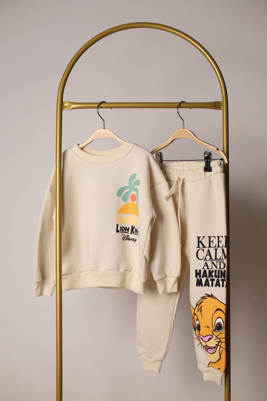 Krem Rengi Keep Calm Lion King Sırt Baskılı Eşofman Takımı