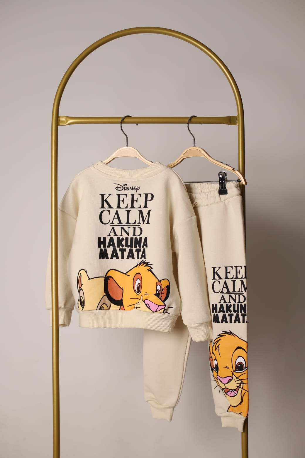 Krem Rengi Keep Calm Lion King Sırt Baskılı Eşofman Takımı
