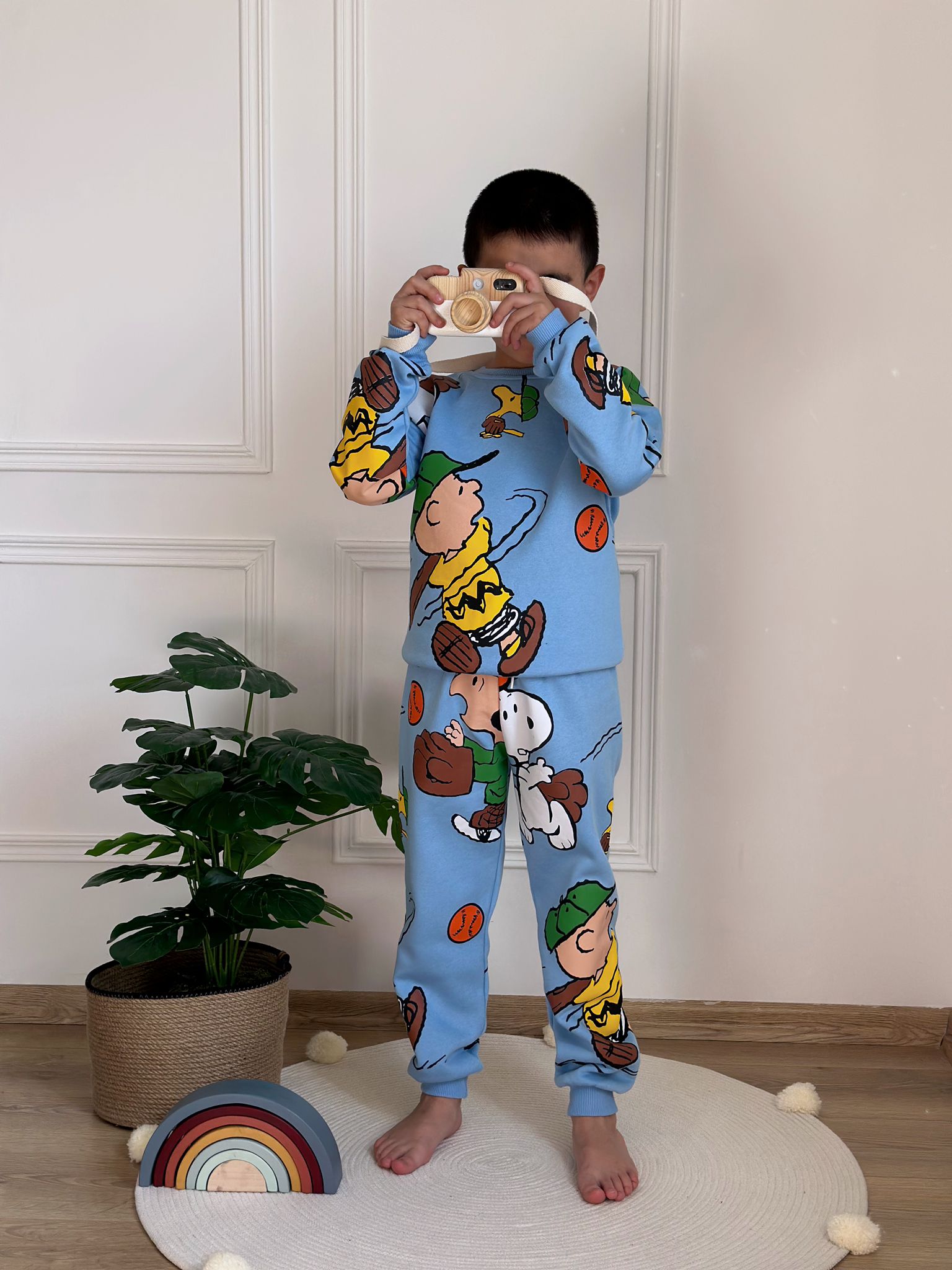 Mavi Snoopy Figür Baskılı Eşofman Takımı