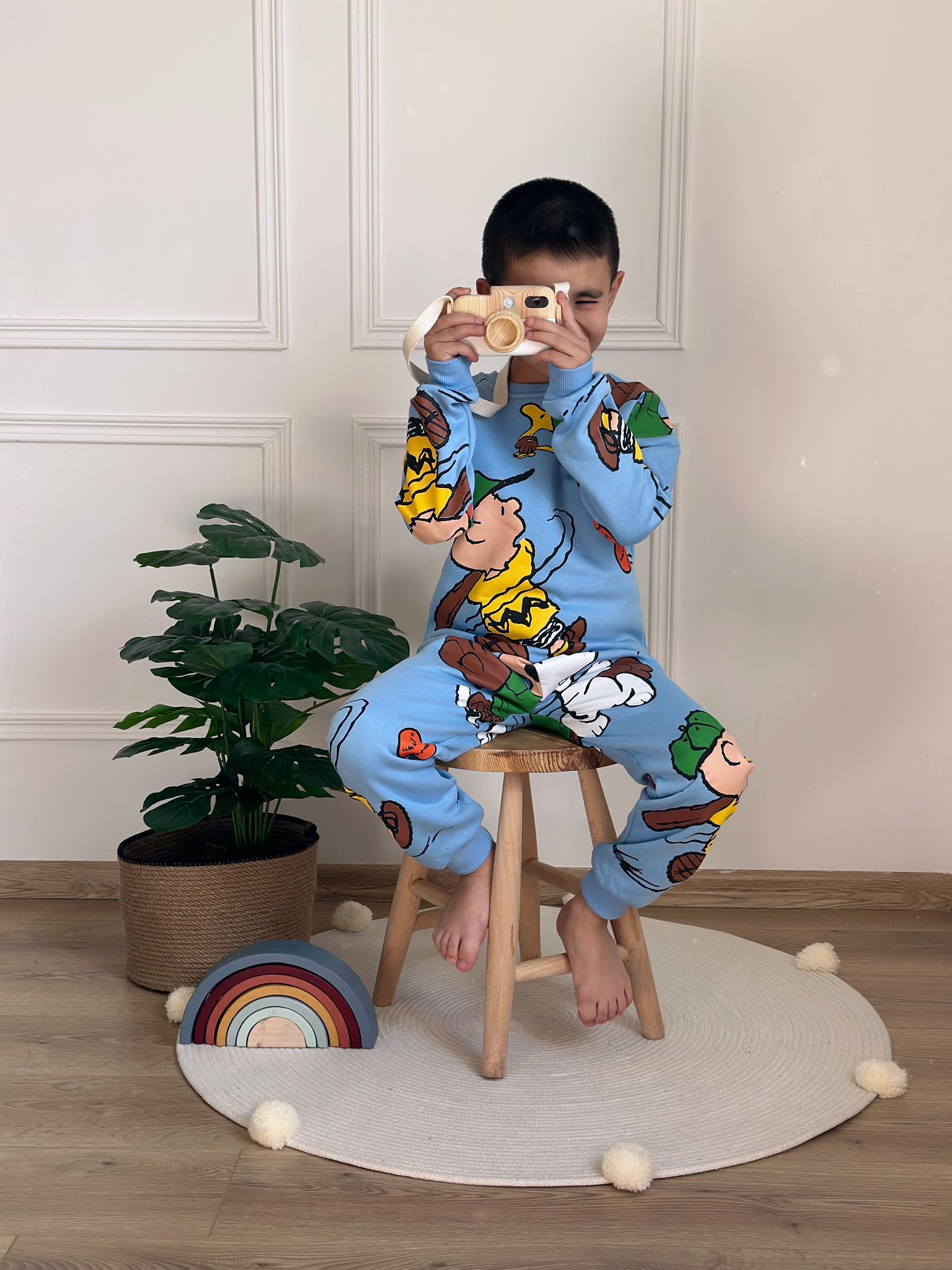 Mavi Snoopy Figür Baskılı Eşofman Takımı