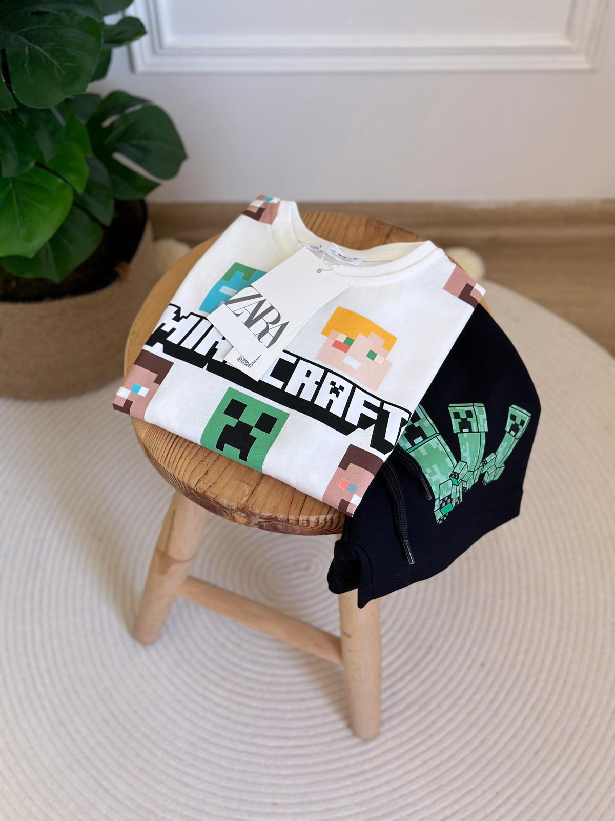 Minecraft Baskılı Şortlu Takım
