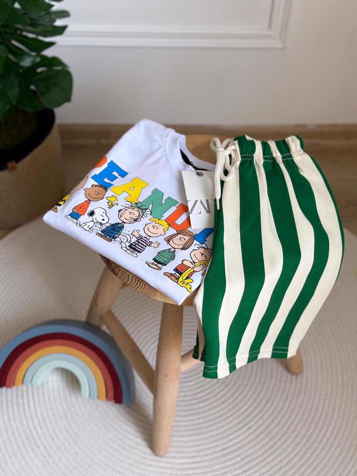 Peanuts Çizgili Şortlu Takım