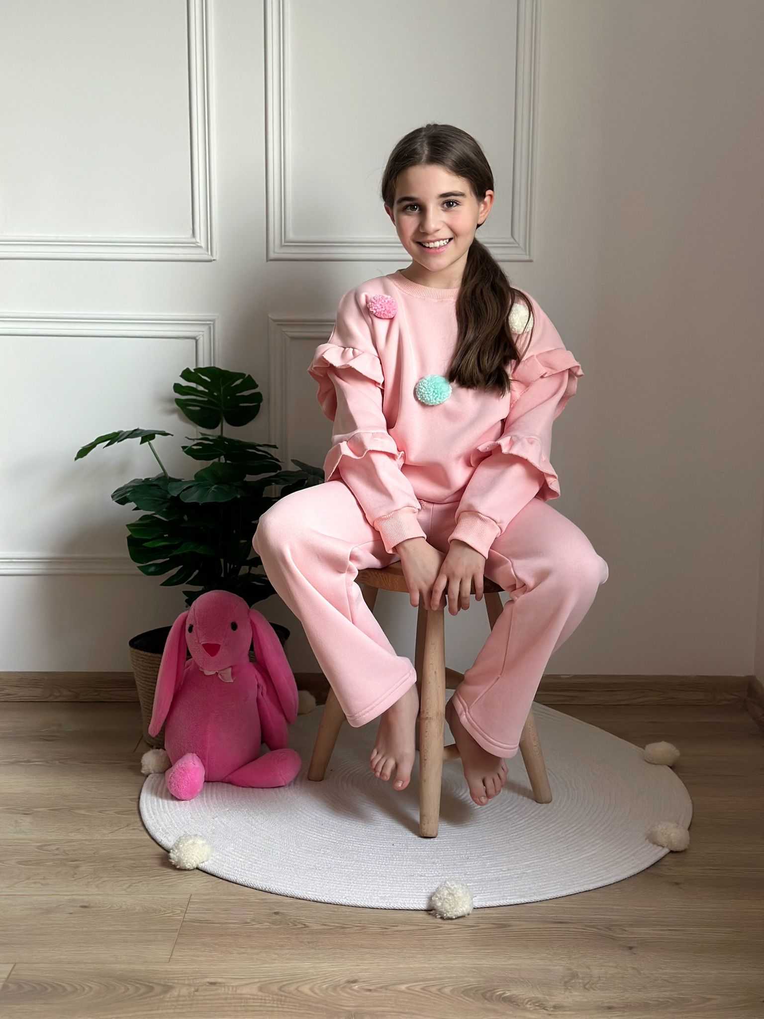 Açık Pembe Ponpon Detaylı Eşofman Takımı