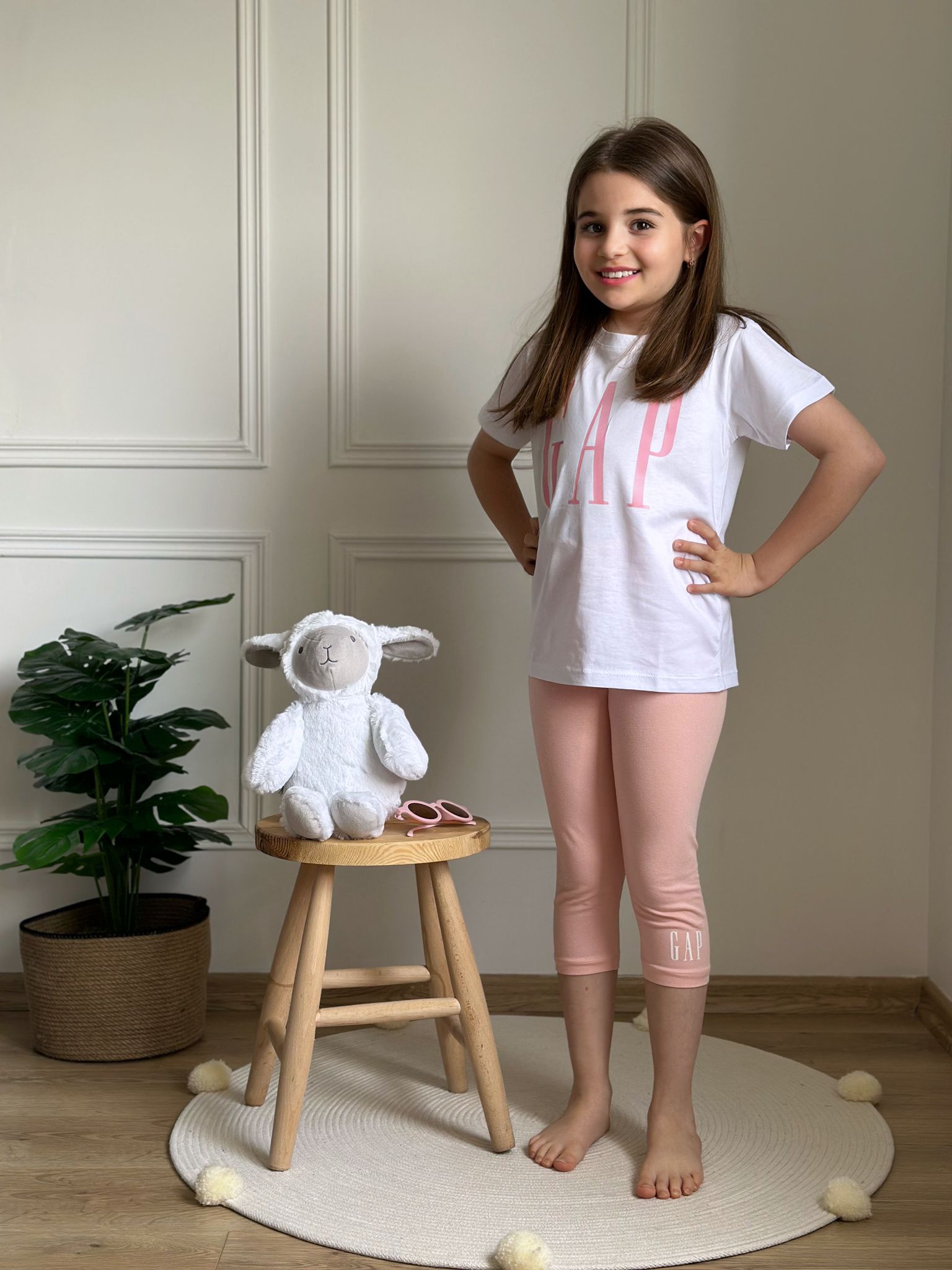 Beyaz Gap Pembe Baskılı Kız Çocuk Takım