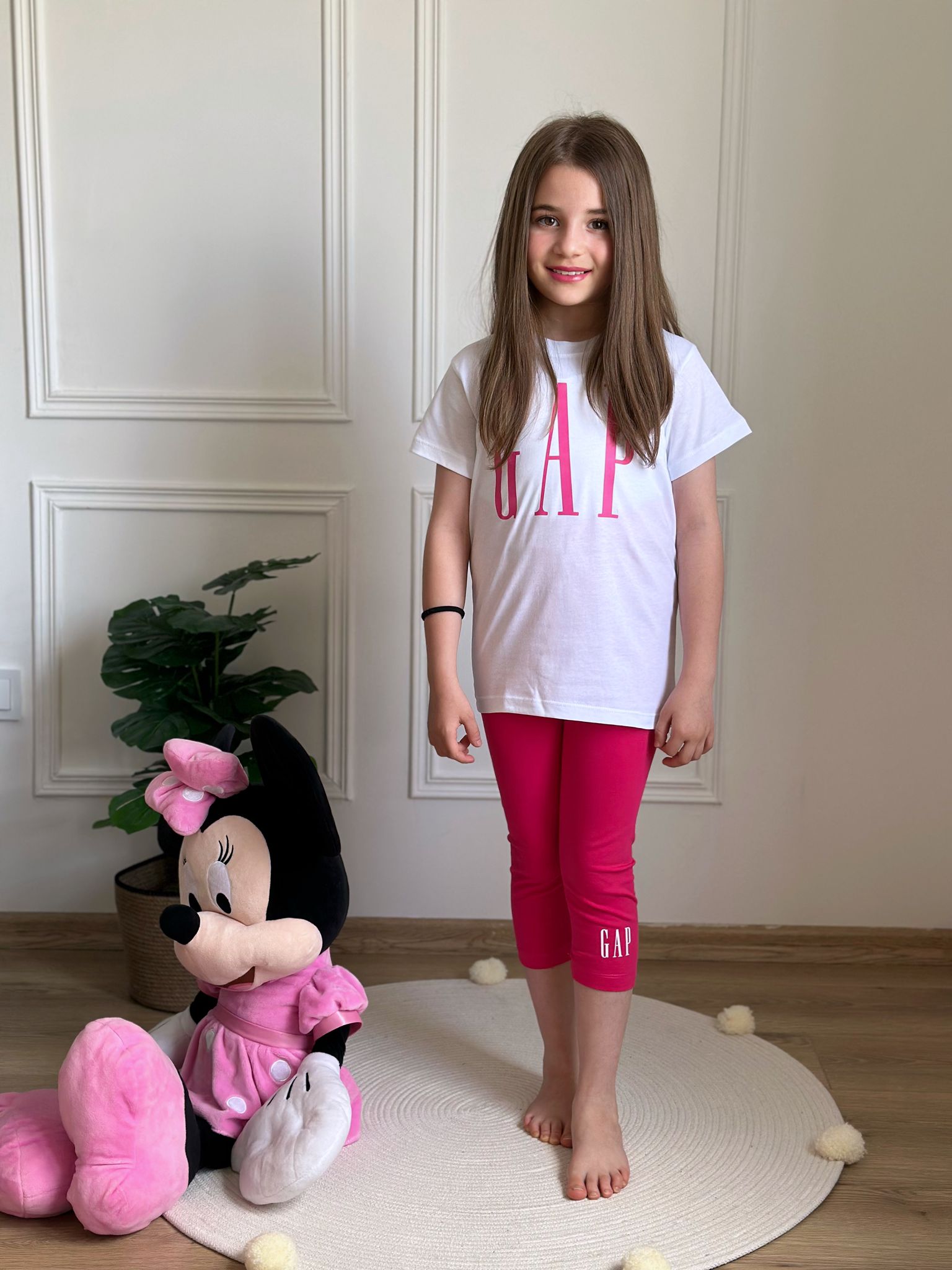Beyaz Gap Pembe Baskılı Uzun Taytlı Takım