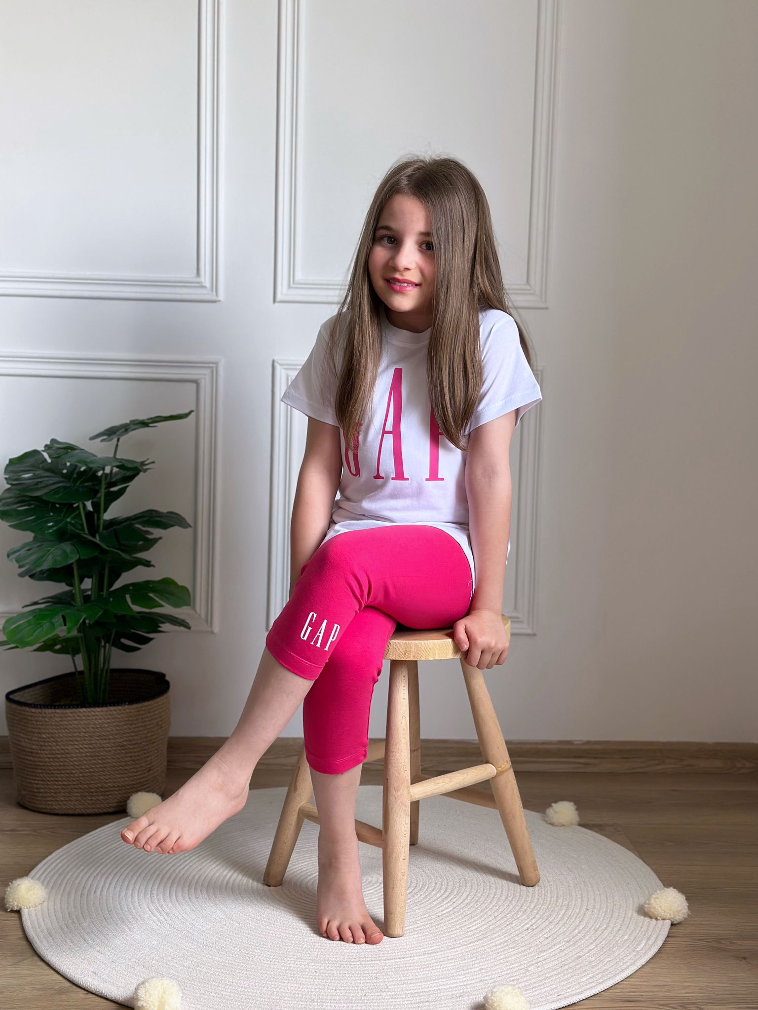 Beyaz Gap Pembe Baskılı Uzun Taytlı Takım