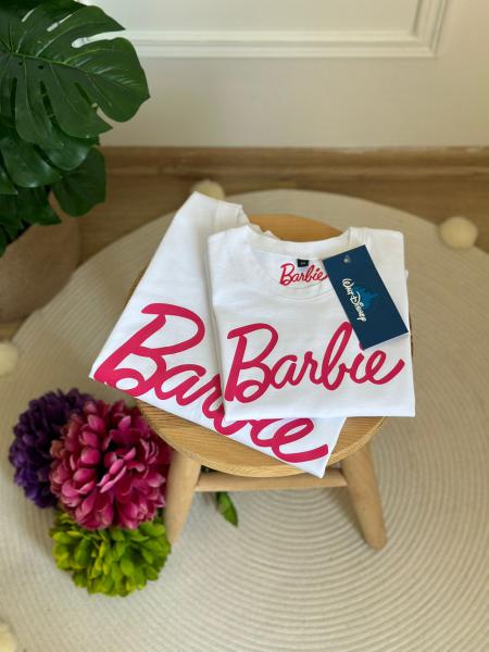 Beyaz Barbie Pembe Baskılı Kız Çocuk T-shirt