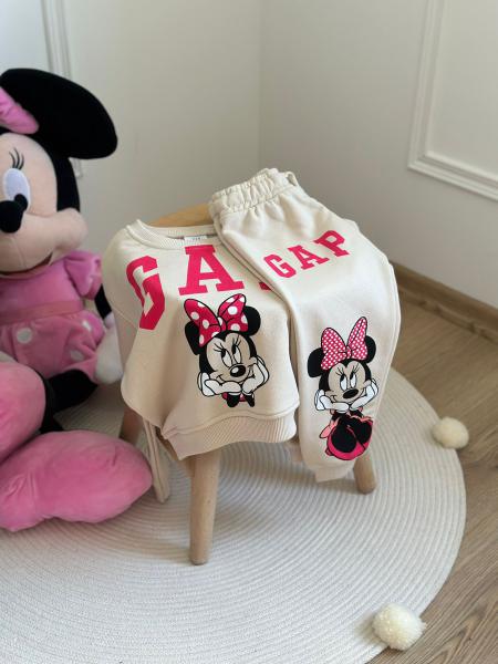 Krem Rengi Sırt Baskılı Minnie Mouse Gap Eşofman Takımı