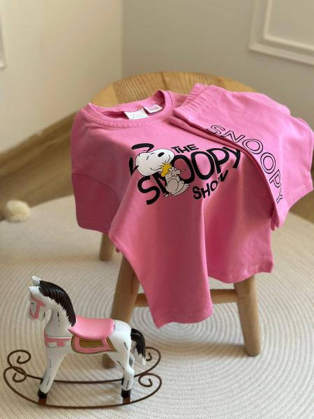 Sırt Baskılı Pembe Snoopy Taytlı Takım