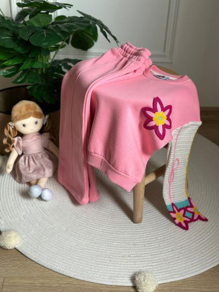 Pembe Örgü Kol Detaylı Eşofman Takımı