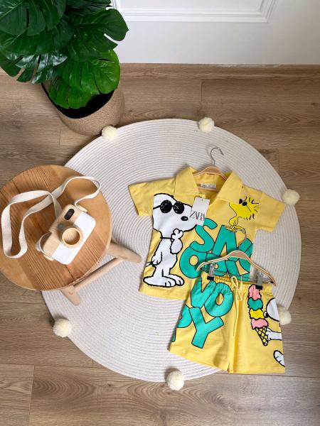 Sarı Snoopy Baskılı ve Şortlu Erkek Çocuk Takımı