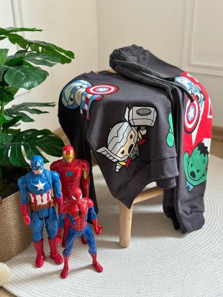 Siyah Marvel Figür Baskılı Eşofman Takımı