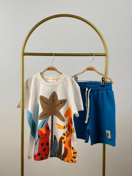 Animal Print Mavi Şortlu Takım