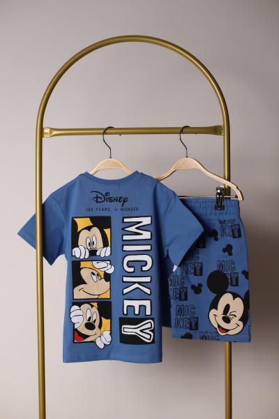 Mickey Kareli Sırt Baskılı Mavi Şortlu Takım