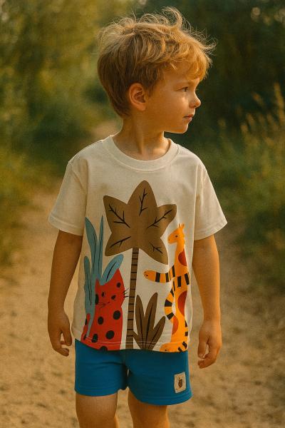 Animal Print Mavi Şortlu Takım