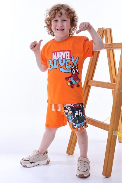 Turuncu Marvel Bluey Figürlü Şortlu Takım