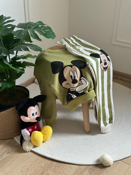 Haki Çizgili Mickey Eşofman Takımı