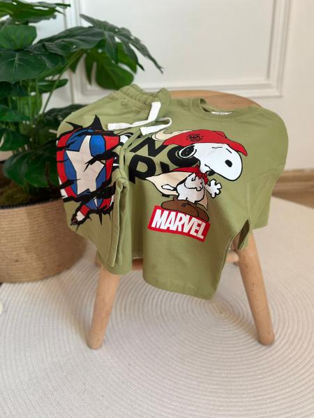 Haki Captain Snoopy Şortlu Takım