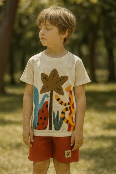 Animal Print Turuncu Şortlu Takım