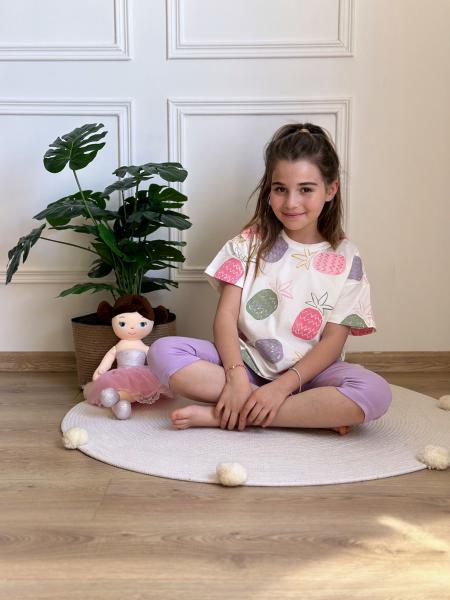 Ananas Detaylı Mor Taytlı Takım