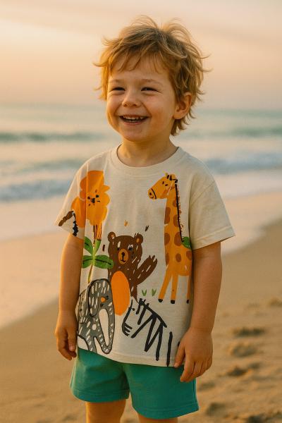 Zoo Print Mavi Şortlu Takım
