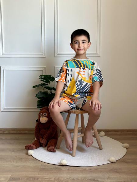 Renkli Animal Print Şortlu Takım