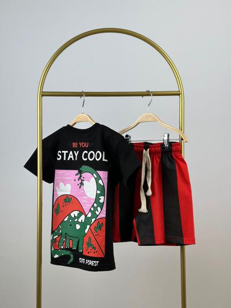 Stay Cool Baskılı Kırmızı Şortlu Takım