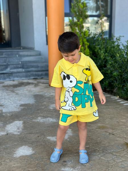 Sarı Snoopy Baskılı ve Şortlu Erkek Çocuk Takımı