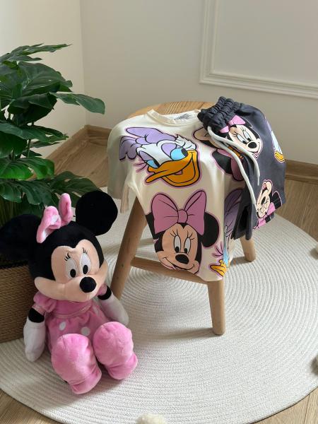 Daisy ve Minnie Baskılı Bej Şortlu Takım