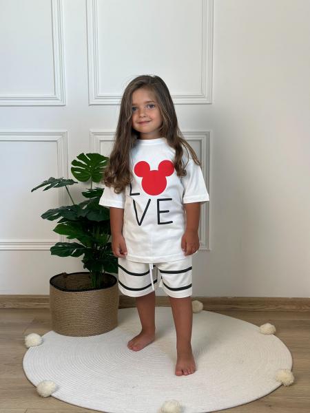Love Mickey Çizgili Şortlu Takım