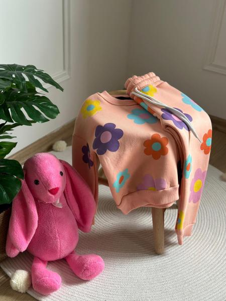 Pudra Pembe Çiçekli Eşofman Takımı