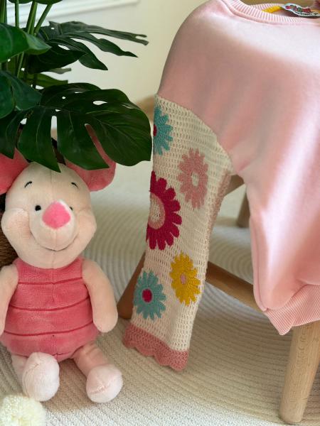 Açık Pembe Örgü Detaylı Eşofman Takımı