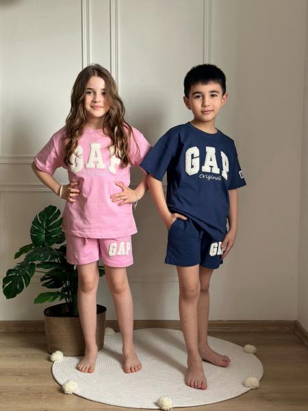 Açık Pembe Gap Punch İşlemeli Şortlu Takım