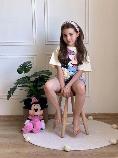 Minnie Mouse Kurdale Detaylı Mor Şortlu Takım
