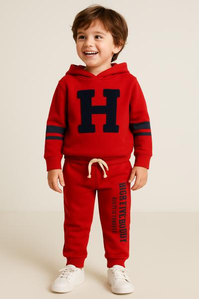 Kırmızı Büyük High Five Buddy Baskılı Eşofman Takımı