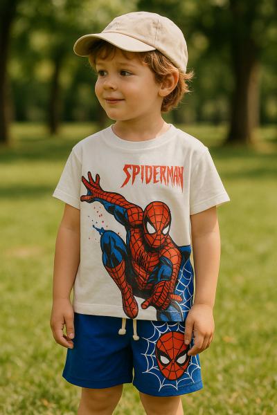 Mavi Spiderman Şortlu Takım