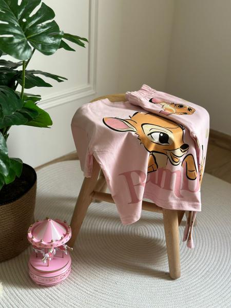 Açık Pembe Bambi Baskılı Taytlı Takım