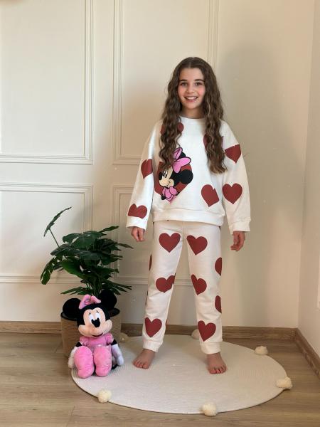 Beyaz Kalp Detaylı Minnie Eşofman Takımı