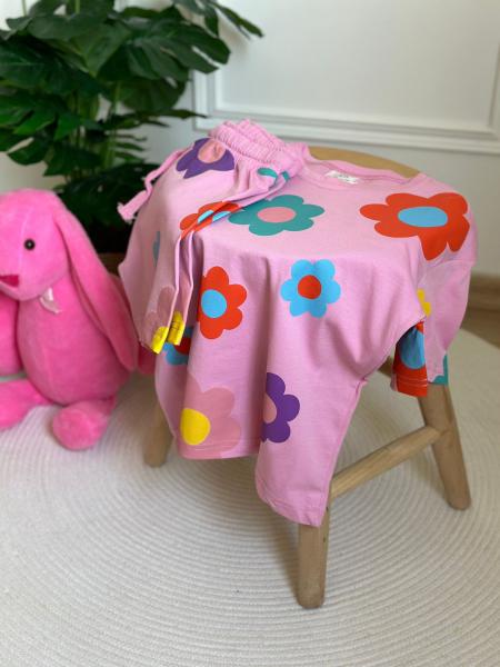 Pembe Çiçekli Şortlu Takım