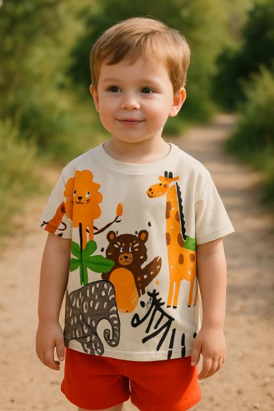Zoo Print Kırmızı Şortlu Takım