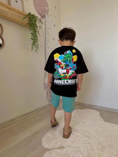 Siyah Yeşil Minecraft Şortlu Takım