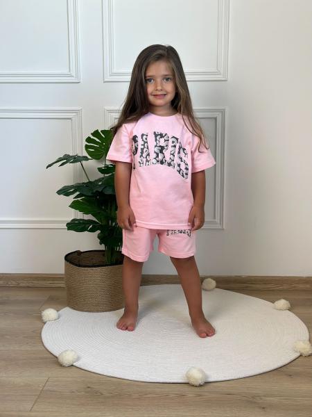 Pembe Paris Detaylı Şortlu Takım