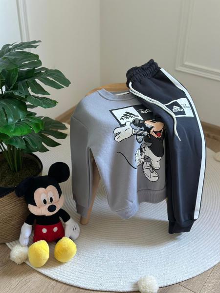 Gri Sporcu Mickey Logo Detaylı Eşofman Takımı
