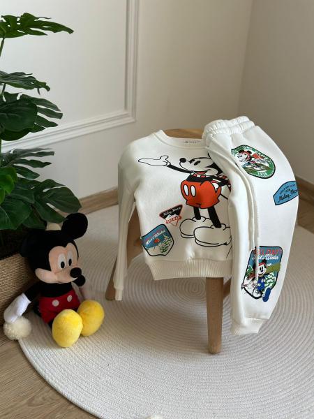 Beyaz Disney Mickey Mouse Sırt Baskılı Eşofman Takımı