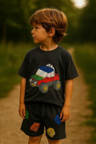 Füme Lego Sırt Baskılı Şortlu Takım