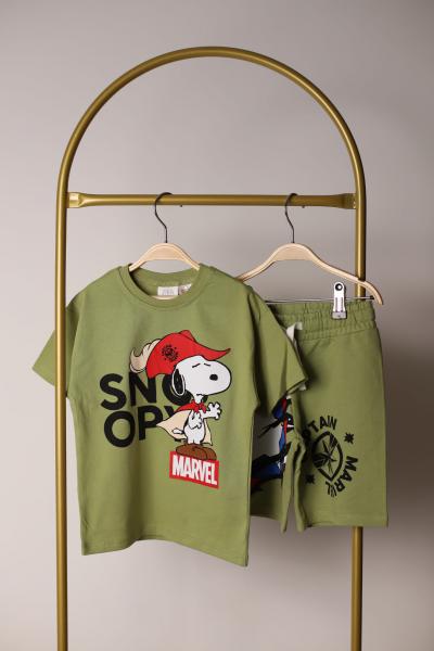 Haki Captain Snoopy Şortlu Takım