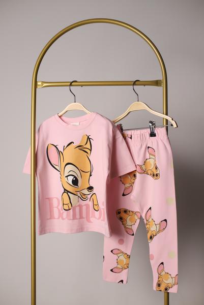 Açık Pembe Bambi Baskılı Taytlı Takım