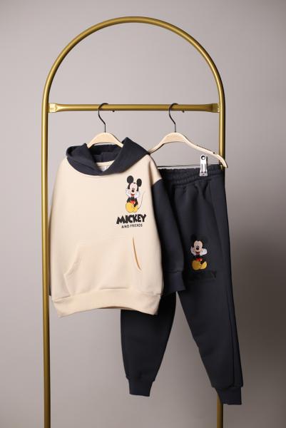 Siyah Kapüşonlu Sırt Baskılı Mickey Ve Arkadaşları Eşofman Takımı