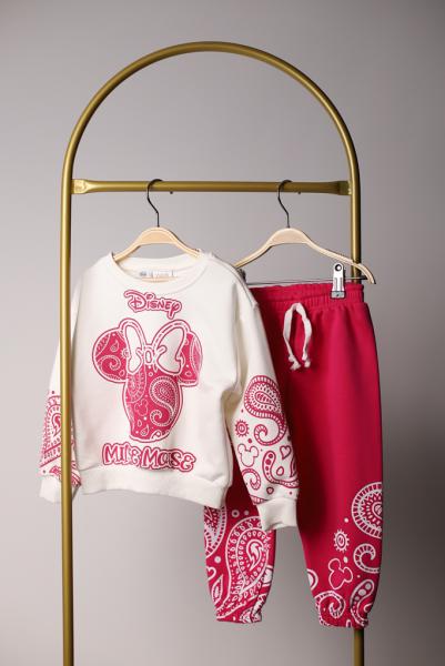 Pembe Motif Desenli Mickey Mouse Eşofman Takımı