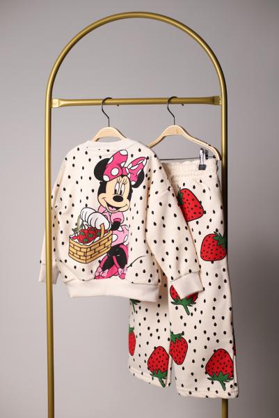Minnie Çilek Desenli Sırt Detaylı Eşofman Takımı